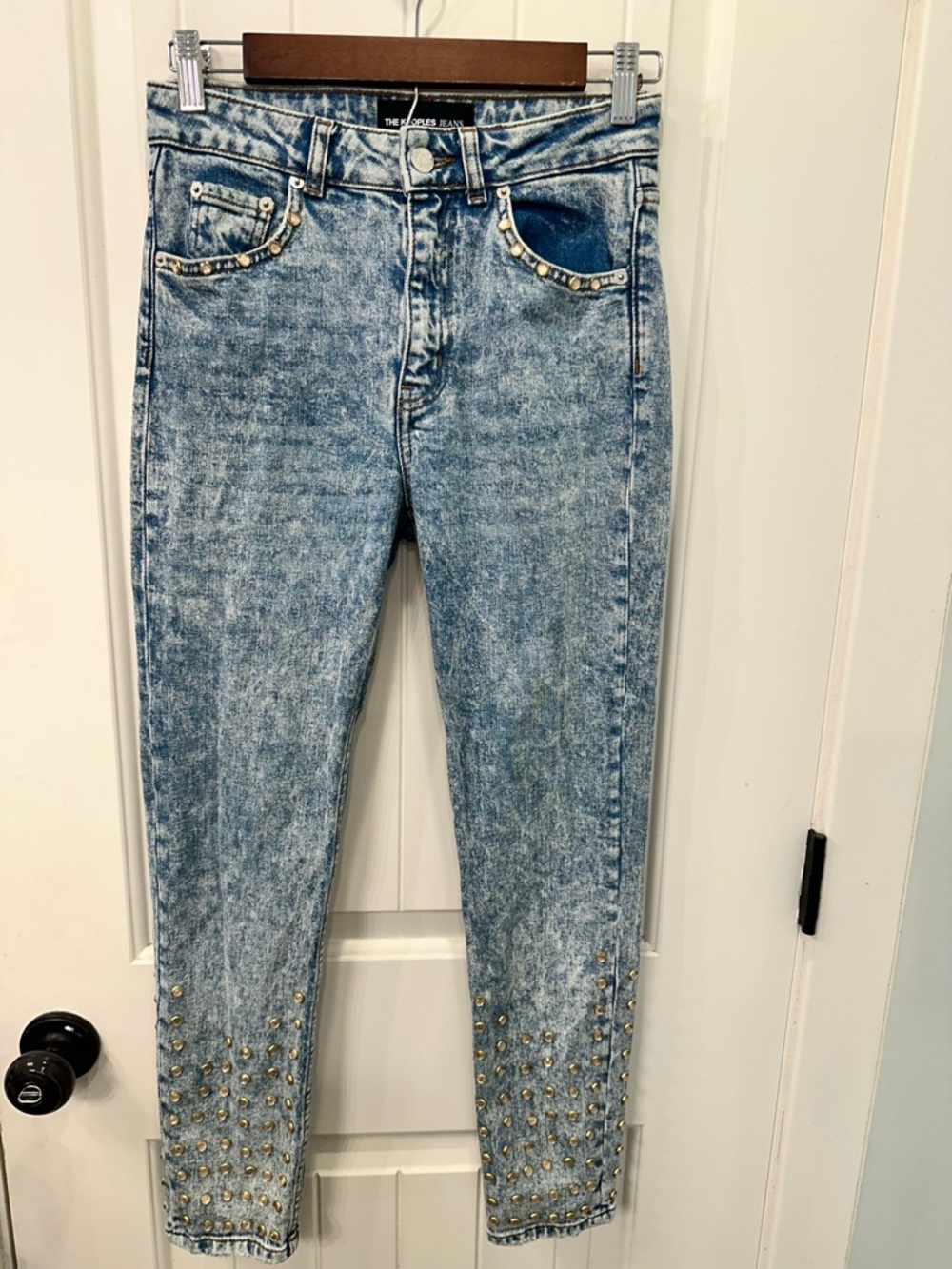 The Kooples Lizy Crystal Studded Acid Wash Skinny Jeans 26 Rocker Chic Grunge